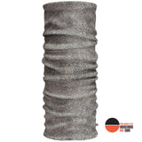 The Headsox Australian Indigenous Art neck gaiter by Headsox features black and white wavy line patterns inspired by Aboriginal Desert Art, displayed vertically, with the Indigenous Art Code certification logo in the bottom right.