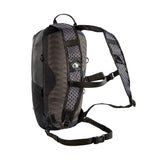 The Tatonka Active Pack 10 by Tatonka is a black and gray backpack featuring a rugged design, padded shoulder straps, mesh back panel, and adjustable chest and waist straps.