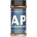 A 280g jar of Offgrid AP Seasoning, with an eye-catching blue and white label, is made in Australia. This all-natural blend from Offgrid is perfect for enhancing any dish.