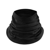 The Wilderness Wear MerinoFusion 190 Double Layer Neck Warmer by Wilderness Wear is a black, ribbed stretch Merino wool neck warmer, shown standing upright against a plain white background.