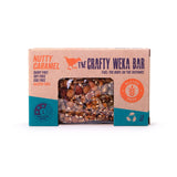 The Crafty Weka Bar - Single by Crafty Weka in Nutty Caramel flavor has visible nut pieces, features natural ingredients, and is gluten free, dairy free, soy free, and egg free—ideal as a trail snack.