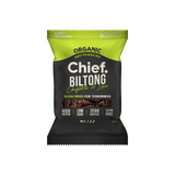 Chief Chipotle & Lime Biltong by Chief Nutrition offers high protein, low carb content. It's slow air-dried, healthier than jerky, gluten-free, with zero nasties and a mild spiciness for guilt-free snacking.