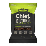 Chief Chipotle & Lime Biltong by Chief Nutrition is a healthy 30g snack featuring organic chipotle and lime, slow air-dried for tenderness. It's high in protein, low in carbs, gluten-free, and contains zero nasties—making it a perfect choice.