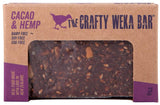 The Crafty Weka Bar 75g by Crafty Weka in cacao and hemp flavor is a natural, dairy-free, soy-free, and egg-free outdoor energy bar made in New Zealand—ideal for sustained energy on the go.