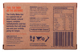 Back of a Crafty Weka Bar 75g package from Crafty Weka showing natural ingredients, nutrition info for lasting energy, company details, and recycling info.