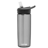 Gray Camelbak Eddy+ water bottle with flip-top, leak-proof lid.