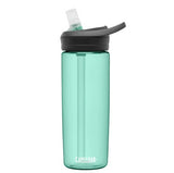 A teal Camelbak Eddy + water bottle with a leak-proof flip straw lid, crafted from Tritan Renew for sustainable hydration.