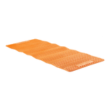 Exped Flexmat by Exped, an orange, textured, foldable closed-cell foam mat designed for outdoor use, perfect for alpinism and ultralight backpacking, shown unfolded on a white background.