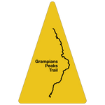 Map outline of the Absolute Outdoors GPT Route Map Trail Marker Woven Patch on a yellow triangular background.