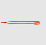 Side view of an orange, modern-designed plastic shoehorn with a black handle, reminiscent of the sleek style of the lightweight Knog Quokka 150 Headlamp.