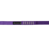 The Black Diamond Nylon Runners are versatile sewn slings featuring a purple color and bar-tack reinforced nylon for durability, complete with the Black Diamond logo.