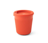 The Sea to Summit Passage Cup, a red, ribbed cup made from food-grade polypropylene with a matching lid, is displayed against a plain white background.