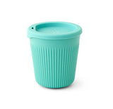 The Sea to Summit Passage Cup, a turquoise ribbed cup with matching lid made from food-grade polypropylene, is shown against a plain white background.