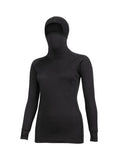 A black balaclava full-body mannequin wearing a Wilderness Wear Women's MerinoFusion 190 Switch Hoody against a plain background.