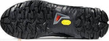 The image shows the rugged sole of a Mammut Men's Sapuen High GTX Hiking Boot in black, featuring deep treads. A yellow triangular logo is visible near the center, showcasing the Mammut Flextron Technology™.