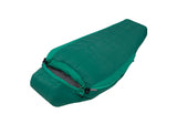 A versatile Sea to Summit Traverse ATV2 green mummy-style sleeping bag with a contoured hood and side zipper is shown against a plain white background.