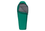 The Sea to Summit Traverse ATV2 Sleeping Bag is a versatile, green mummy-style sleeping bag with an unzipped side revealing a gray interior. It features a contoured hood and insulated body, making it perfect for cold-weather camping. Experience quality with Sea to Summit's innovative design for your outdoor adventures.