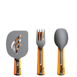 Discover the Jetboil Utensils Set: a camp cooking kit by Jetboil that includes a spatula, fork, and spoon with durable nylon construction. Featuring sleek orange handles and telescoping capabilities for easy storage.