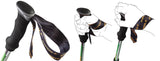 The Absolute Outdoors G.P.W.C. Base Camp QL Deluxe Walking Poles feature a wrist strap; an illustration shows proper hand placement—ideal for Grampians Peaks hikes and compatible with Quicklock and Twistlock systems.