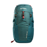 A teal and green hiking backpack with front pockets, a grid pattern on the upper section, and the brand "Tatonka" printed near the top. The label "Tatonka Hike Pack" is on the front lower section. It features a ventilated mesh back panel for extra comfort.