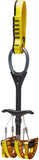 The Black Diamond Camalot C4 is a yellow and black camming device featuring a metal stem and cam lobes. Redesigned for rock climbing, it provides essential and reliable protection in cracks, making it indispensable for serious climbers.
