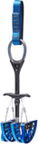 The redesigned Black Diamond Camalot C4, a blue and black camming device with a strap, offers rock climbing protection and stands out as a piece of durable climbing gear.