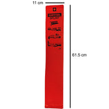 A red Survival Moldable Splint, essential for first aid, featuring detailed illustrations of its use. Measuring 61.5 cm in length and 11 cm in width, this splint from Survival First Aid is perfect to immobilise a limb in emergencies.