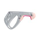 The Mammut Smart 2.0 by Mammut, in silver and pink, resembles a skateboard or scooter brake component with sleek angular cutouts and precise mounting holes for optimal performance.