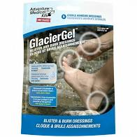 Package of Adventure Medical Kits Glacier Gel for blisters and burns, featuring an image of a person's feet with gel pads applied on the toes.