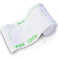Roll of Survival First Aid white wristbands with green text and icons indicating "SMART Bandage" for pressure immobilisation technique, specifically designed for snake and funnel-web spider bites, on a white background.