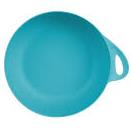 A top view of a Sea to Summit Delta Bowl in turquoise blue plastic with a carabiner hang loop on the right side.