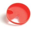 Red circular plastic lid with an open spout and a notch on the side, viewed from above on a white background. This Nalgene Easy Sipper is perfect for Nalgene wide-mouth bottles.