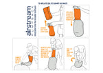 Illustrative instruction manual depicting the steps for inflating a Sea To Summit Ultralight Insulated Mat AS with Air Sprung Cells using the included pump sack.