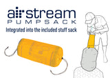 The Sea to Summit Ultralight Mat As, ingeniously built into a yellow stuff sack, comes with an illustration that demonstrates its use for inflating your sleeping mattress equipped with Air Sprung Cells technology.
