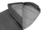 A grey, unzipped Sea To Summit Treeline ATLI Sleeping Bag is spread open, showcasing its quilted interior. Designed as a budget-friendly down bag by Sea to Summit for outdoor use, it's perfect for camping or hiking in various conditions. Equipped with a durable YKK side zip, this three-season sleeping bag ensures comfort and convenience on your adventures.