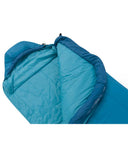 A versatile women's sleeping bag, the Sea to Summit Venture VTII Sleeping Bag, partially unzipped to reveal its inner padding and stitching, features adjustable ventilation and THERMOLITE® insulation.