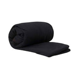 A rolled-up black Sea to Summit Reactor Thermolite Sleep Liner isolated on a white background.