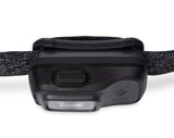 The Black Diamond Astro 300 Rechargeable Headlamp from Black Diamond has a black headband with an adjustable strap and a central LED light that produces 300 lumens.