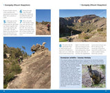 The Best Walks of the Gariwerd/Grampians National Park 2nd edition by Woodslane is a two-page travel guide that features Gunigalg (Mount Stapylton) with stunning images of rock formations, hikers on trails, and a swamp wallaby. The text provides descriptions of family-friendly walks and highlights the local wildlife in Gariwerd-Grampians National Park.