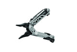 The Gerber Centre-Drive Multitool by Gerber boasts a sleek silver and black design with extended pliers and various foldable tools, including full-size blades, all set against a plain white background.
