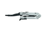 A Gerber Centre-Drive Multitool by Gerber highlights its versatility with full-size blades, such as a plier and screwdriver, all in a sleek, partially unfolded position.