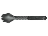 Introducing the Gerber Devour Tactical Spork: a sleek black multifunctional utensil featuring a textured handle and nine integrated tools, making it ideal for outdoor adventures. This ultimate lightweight tool is crafted to fulfill all your dining and utility needs in one compact design.