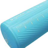 Close-up of a blue Hydrapak Flux Bottle 1.5L, displaying volume markings in milliliters and ounces. This lightweight, flexible bottle features a high flow nozzle for convenient hydration on the go.