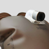 Close-up of the HydraPak Force Bladder in gray, showing its spout, measurement markings, and insulated tube for high-flow hydration.