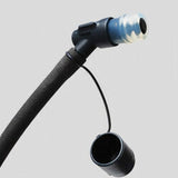 Close-up of the HydraPak Force Bladder by HydraPak, featuring a high-flow flexible hose with a plastic nozzle and attached cap, set against a plain light gray background.