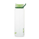 The Hydrapak Recon 1 Litre Bottle is a sustainable water bottle made from recycled plastic, featuring a twist cap, a green lid with a carrying handle, and "RECON" printed on its side.