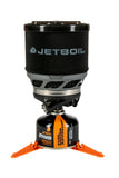The Jetboil MiniMo Cooking Stove, by Jetboil, is a portable camp stove with FluxRing technology, featuring a durable orange tripod base and fuel canister. Its compact design includes a pot for efficient heating during outdoor cooking adventures.