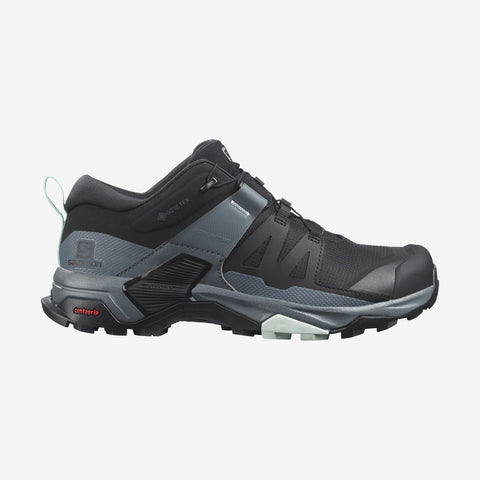 A single black and gray Salomon X Ultra Women's GTX Hiking Shoe with branding visible on the side.