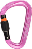 A Mammut Classic HMS Screwgate Carabiner in medium size, featuring a versatile pink design and a black and orange screw locking mechanism.