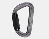 Gray Mammut Sender Twistlock Carabiner featuring a black twist-lock closure, branded "Sender Twistlock Carabiner" on top and "MAMMUT" on the side.